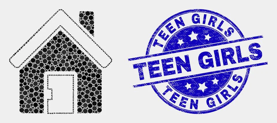 Vector Pixelated Home Icon and Grunge Teen Girls Watermark Ilustración de archivo