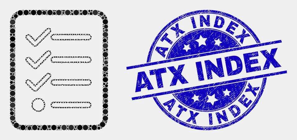 Vector Pixelated Items List Page Icon and Scratched Atx Index Stamp Stock Illustration