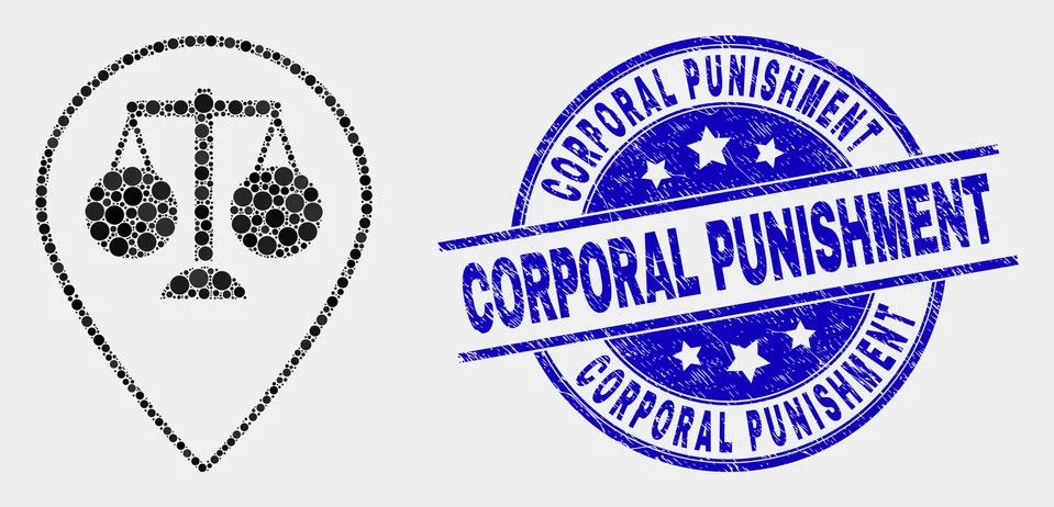 Vector Pixelated Justice Map Marker Icon and Grunge Corporal Punishment Seal Stock Illustration