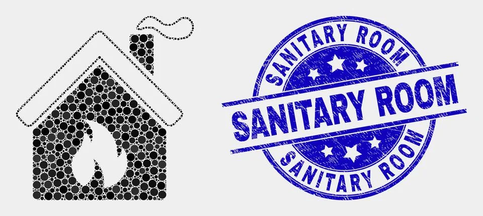 Vector Pixelated Kitchen Building Icon and Grunge Sanitary Room Watermark Ilustración de archivo