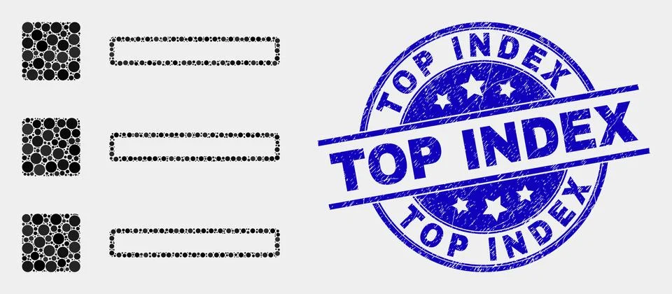 Vector Pixelated List Items Icon and Distress Top Index Stamp Illustrazione stock