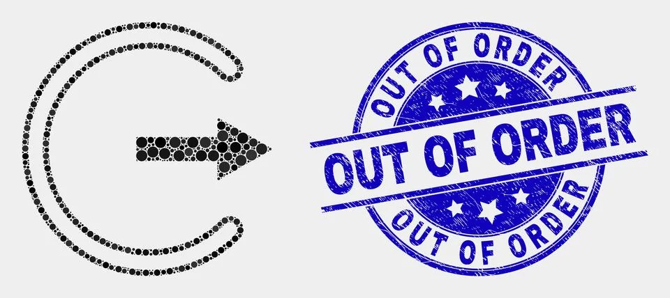 Vector Pixelated Log Out Icon and Scratched Out of Order Stamp Seal Stock Illustration