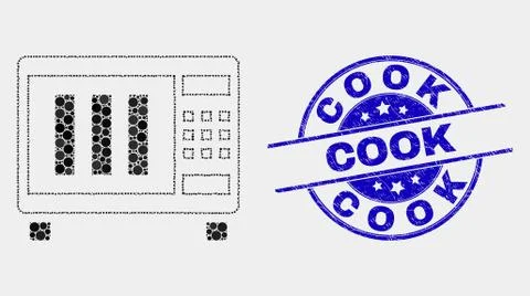 Vector Pixelated Microwave Oven Icon and Scratched Cook Seal 스톡 일러스트