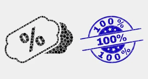 Vector Pixelated Percent Tags Icon and Distress 100% Watermark イラスト素材