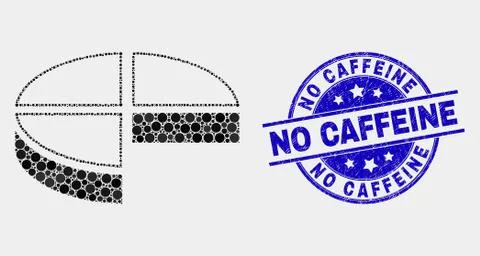 Vector Pixelated Pie Chart Icon and Grunge No Caffeine Stamp Seal Stock Illustration