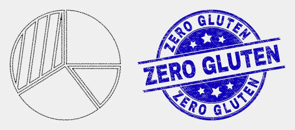Vector Pixelated Pie Chart Icon and Scratched Zero Gluten Stamp Seal Ilustração Stock