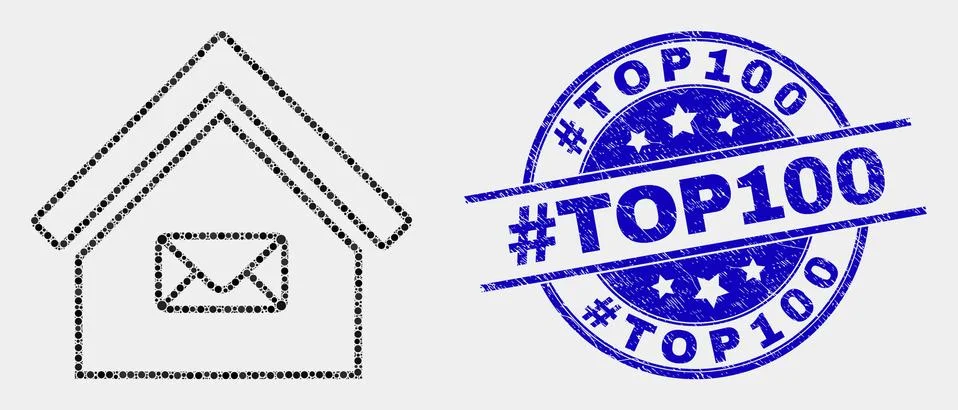 Vector Pixelated Post Office Icon and Scratched #Top100 Watermark Ilustración de archivo