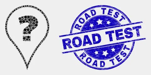 Vector Pixelated Question Icon and Grunge Road Test Stamp Illustrazione stock