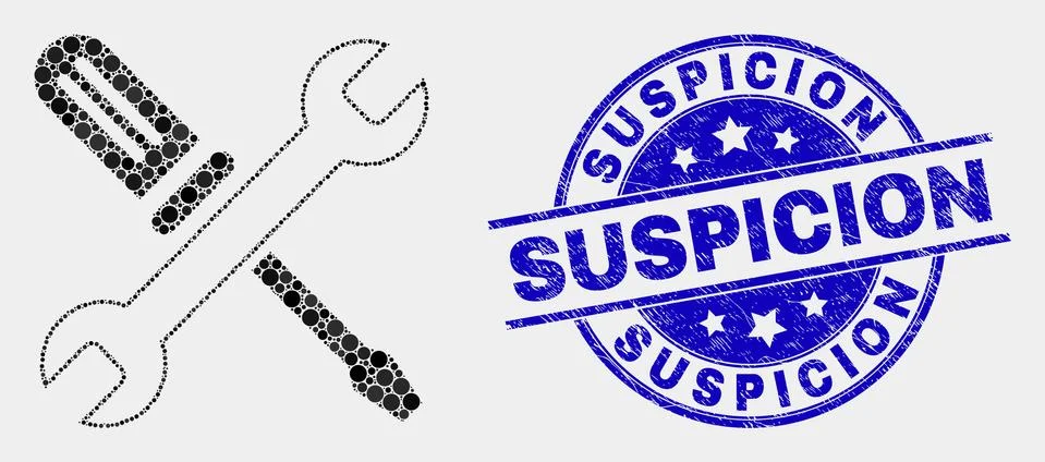 Vector Pixelated Repair Tools Icon and Scratched Suspicion Watermark Stock Illustration