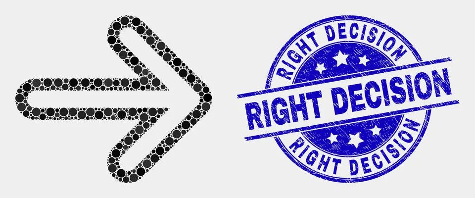 Vector Pixelated Right Direction Arrow Icon and Distress Right Decision Stock Illustration