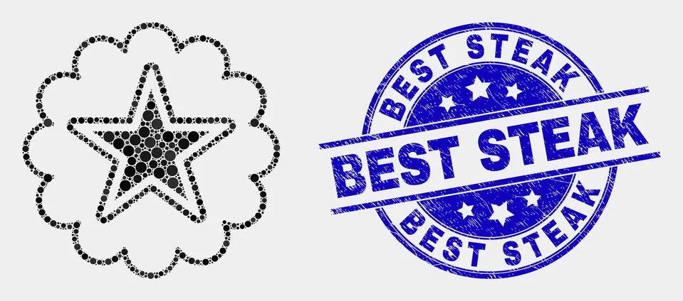 Vector Pixelated Star Rosette Icon and Grunge Best Steak Stamp Seal Stock Illustration