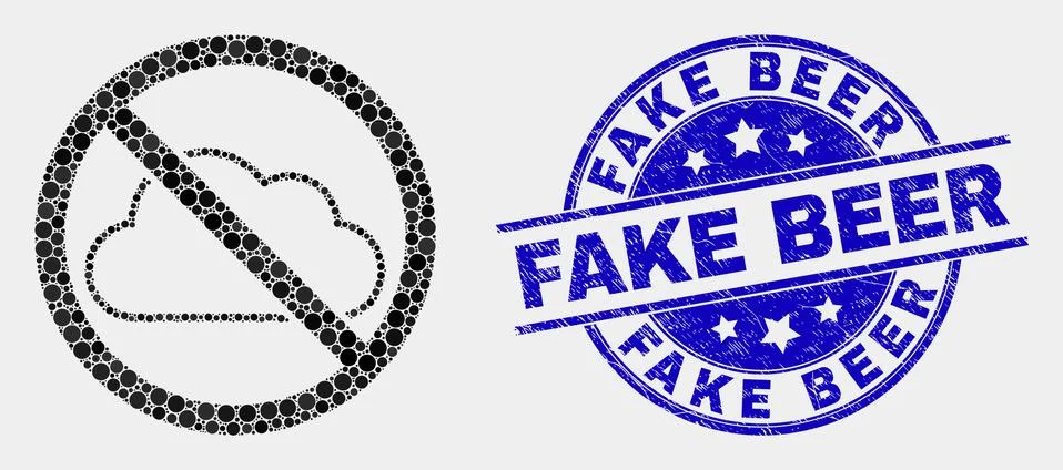 Vector Pixelated Stop Cloud Icon and Scratched Fake Beer Stamp Stock Illustration