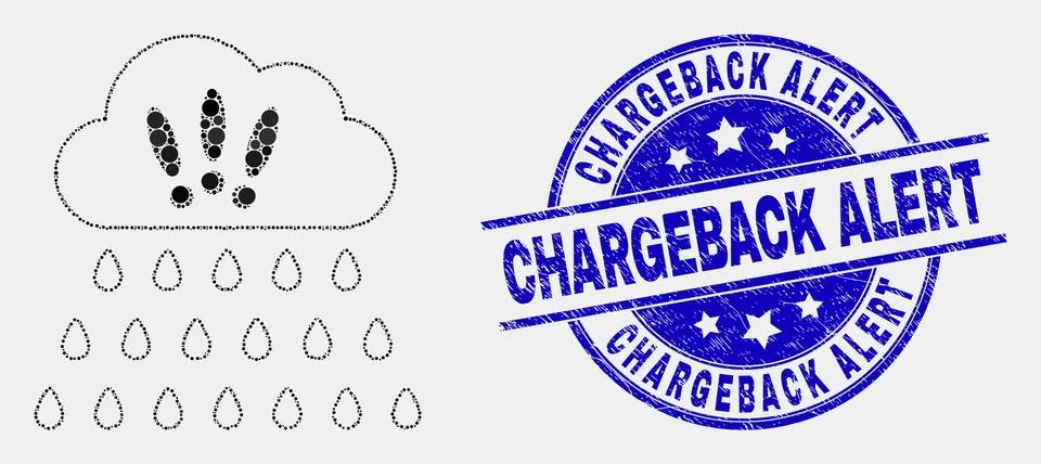 Vector Pixelated Strong Rain Clouds Icon and Grunge Chargeback Alert Watermark Stock Illustration
