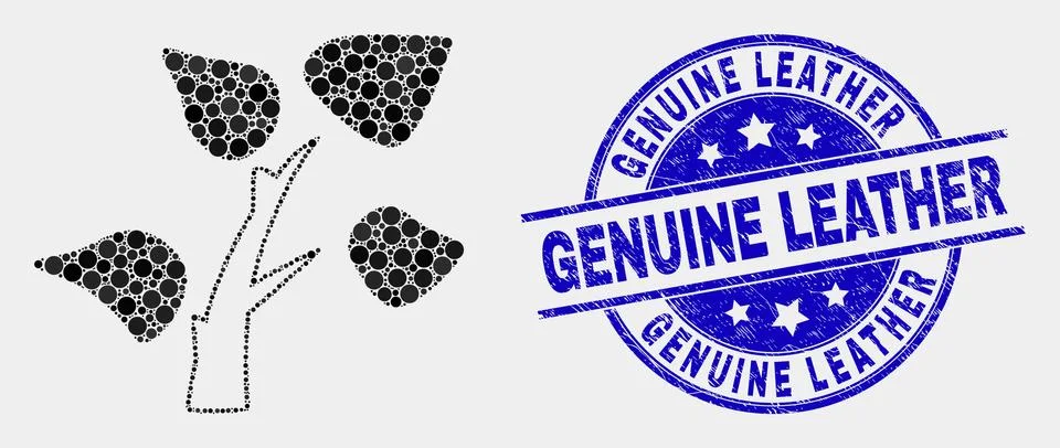 Vector Pixelated Tree Plant Icon and Grunge Genuine Leather Watermark Stock Illustration