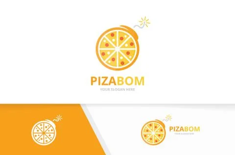 Vector pizza and bomb logo combination. Food and detonate symbol or icon. Unique Stock Illustration