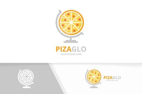 Vector pizza and globe logo combination. Food planet symbol or icon. Unique Stock Illustration