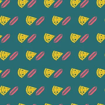 Vector Pizza and Hamburger Elements on Dark Green Background Stock Illustration