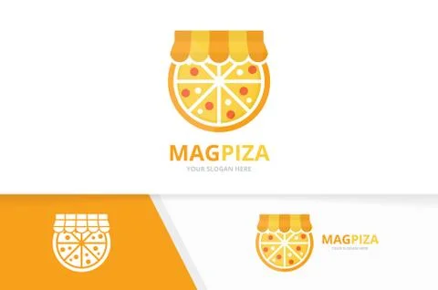 Vector pizza and shop logo combination. Food and sale symbol or icon. Unique Stock Illustration