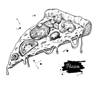 Vector Pizza slice drawing. Hand drawn pizza illustration. Stock Illustration
