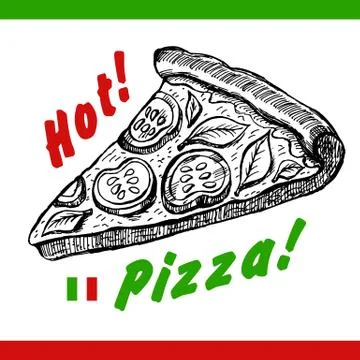 Vector Pizza slice drawing. Hand drawn pizza illustration. Great for menu, po Stock Illustration