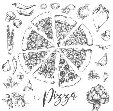 Vector Pizzan Hand drawn Illustration Stock Illustration