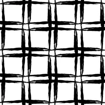 Vector Plaid Brush Seamless Pattern Grange Minimalist Check Geometric Design in Stock Illustration
