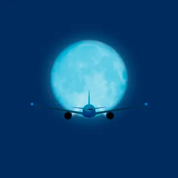 Vector plane on the background of the night sky and moon Stock Illustration