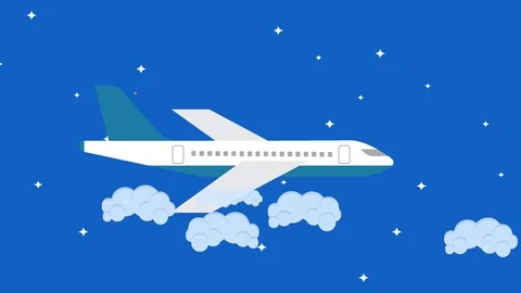 Vector Plane Flying in the Night Sky Between the Clouds Stock Footage 75467497