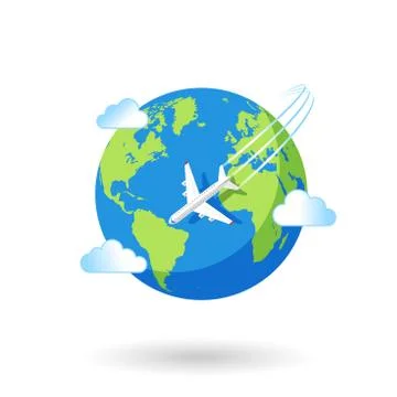 Vector plane flying over the earth Stock Illustration