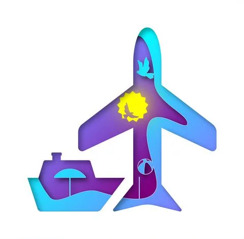 Vector plane in paper art style Stock Illustration