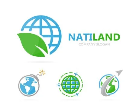 Vector of planet and leaf logo combination. World and eco symbol or icon. Unique Stock Illustration