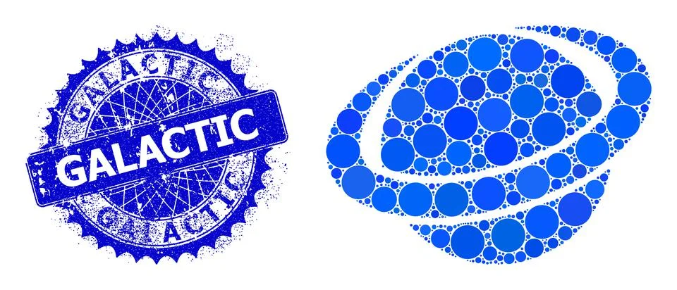 Vector Planet Circle Composition of Dots and Grunge Galactic Seal Stock Illustration