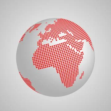 Vector planet Earth globe with red squared map of continents Europe and Africa Stock Illustration