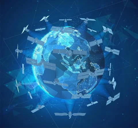 Vector planet surrounded by communication satellites 스톡 일러스트