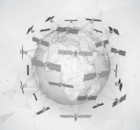 Vector planet surrounded by communication satellites 스톡 일러스트