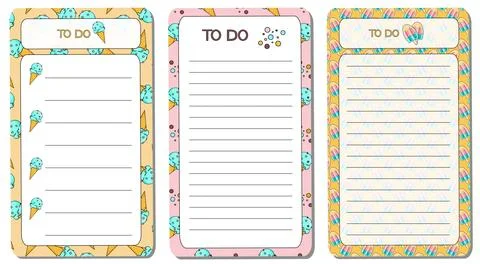 Vector planners template, to-do list, and shopping list. Stock Illustration