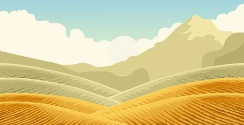 Vector plantation design with meadows on beautiful mountains background Stock Illustration