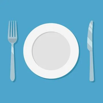 Vector plate knife and fork. Isolated. Flat design. Stock Illustration