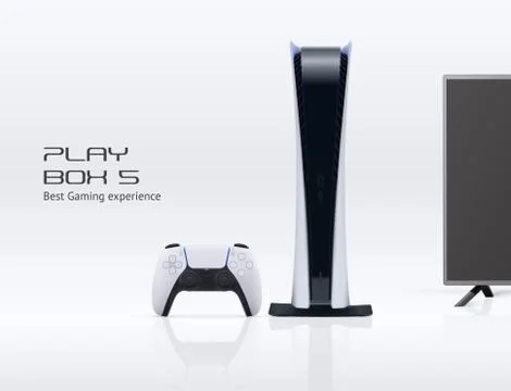 Vector play console digital edition with gamepad, TV, reflections and message Stock Illustration