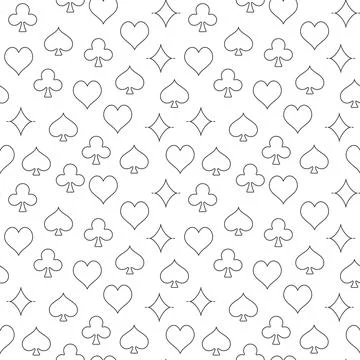Vector Playing Card Suits Linear Seamless Pattern - Poker Background Illustrazione stock
