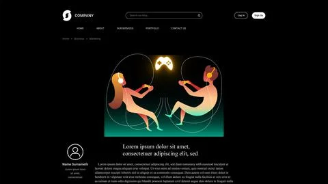 Vector playing people in gradient style . Editable illustration Stock Illustration