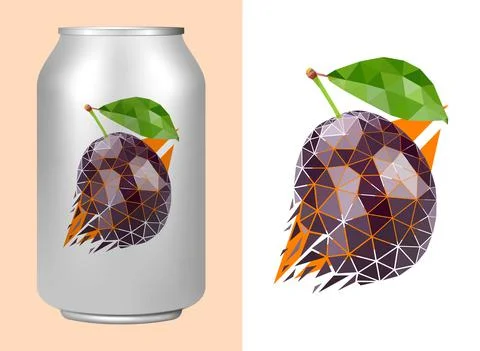 Vector plum in low poly style . Editable illustration Stock Illustration