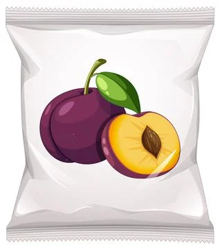 Vector Plum Snack Packaging with Transparent Wrapper Stock Illustration