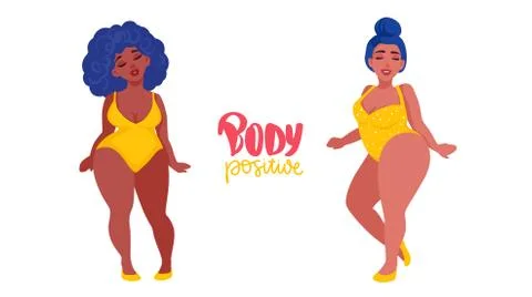 Vector Plus size girls in flat style illustration. Body positive. Stock Illustration