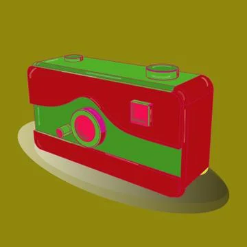 Vector. Pocket digital camera.3D. Draught in red, green and neutral colors. Axon Stock Illustration