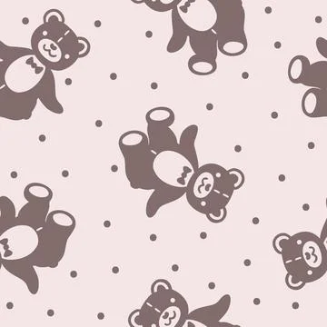 Vector polka dot pattern with simplified stylized teddy bears Stock Illustration