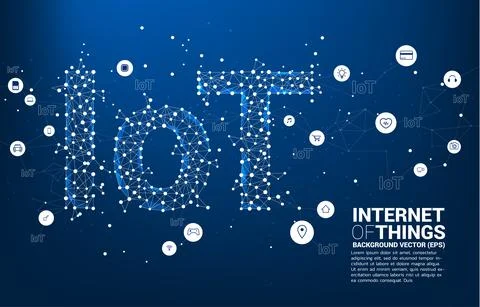 Vector Polygon dot connect line shaped IoT wording . Concept for telecommunic Stock Illustration