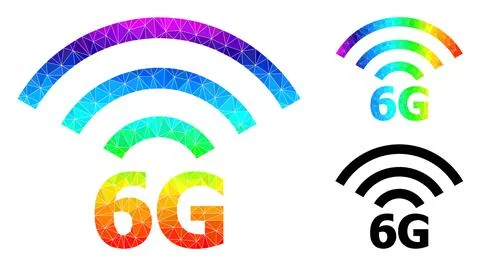 Vector Polygonal 6G Radio Source Icon with Rainbow Gradient Stock Illustration
