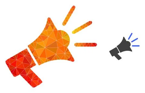 Vector Polygonal Advertising Megaphone Icon with Flame Gradient Stock Illustration
