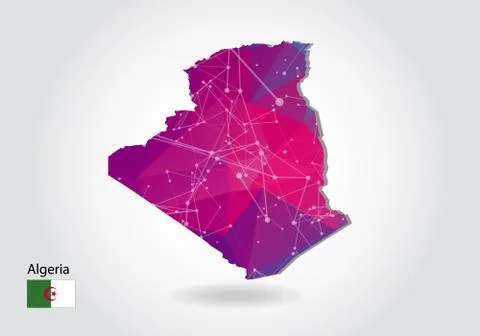 Vector polygonal algeria map. Low poly design. map made of triangles on white Stock Illustration